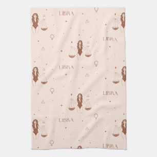 Mystical Libra Zodiac Pattern in Pink and Brown Kitchen Towel