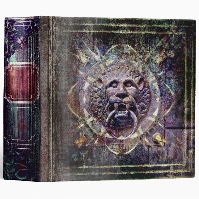 Mystical Lion Head Ancient Tome 3 Ring Binder (Front/Spine)