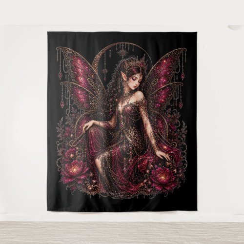 Mystical Lotus Fairy Art Tapestry