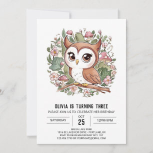 Mystical Lovely Digital Owl Birthday Invitation