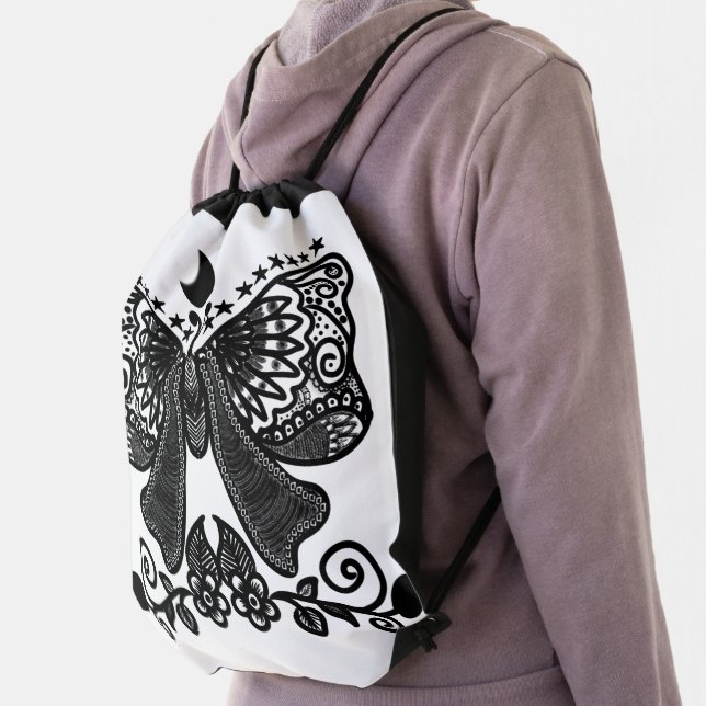 Mystical Luna Moth | Celestial Gothic Insect Art | Drawstring Bag (Insitu)