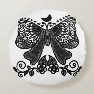 Mystical Luna Moth Celestial Gothic Insect Art Round Pillow