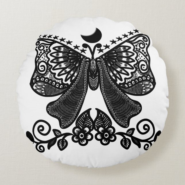 Mystical Luna Moth | Celestial Gothic Insect Art | Round Pillow (Front)