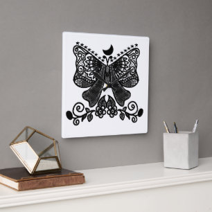 Mystical Luna Moth Celestial Gothic Insect Art Square Wall Clock