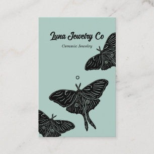 Mystical Luna Moth Jewelry Pin Business Card Aqua