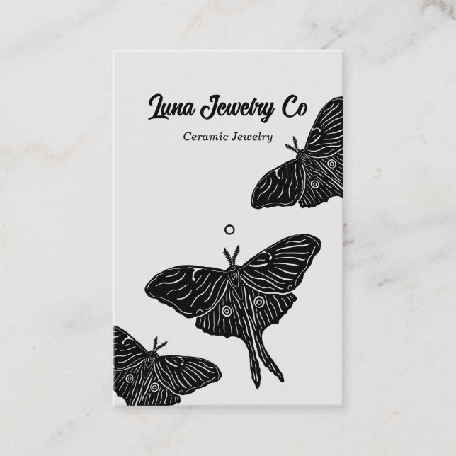 Mystical Luna Moth Jewelry Pin Business Card Gray (Front)