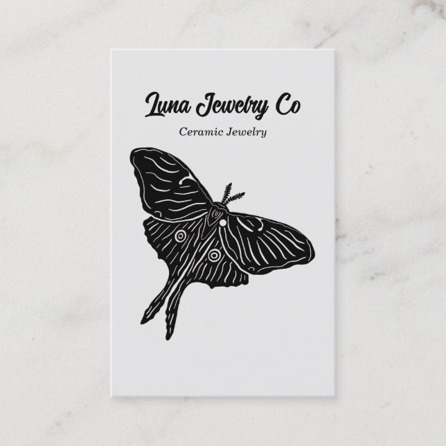 Mystical Luna Moth Jewelry Pin Business Card Gray (Front)
