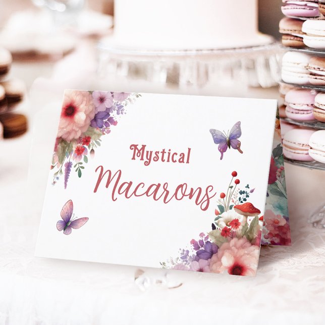 Mystical Macarons Birthday Buffet Label Card (Mystical Macarons Fairycore Birthday Party Food Buffet Card )