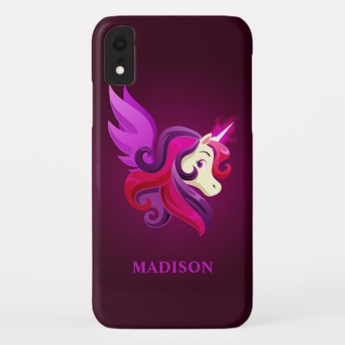 Mystical magenta Unicorn Personalized Name iPhone XR Case
