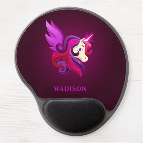 Mystical Magenta Unicorn Personalized Name Gel Mouse Pad