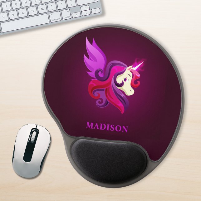 Mystical Magenta Unicorn Personalized Name Gel Mouse Pad (Creator Uploaded)