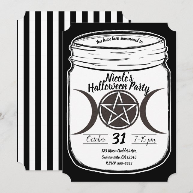 Mystical Magic Moons Mason Jar Halloween Party Invitation (Front/Back)