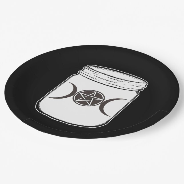 Mystical Magic Moons Mason Jar Halloween Party Paper Plates (Angled)