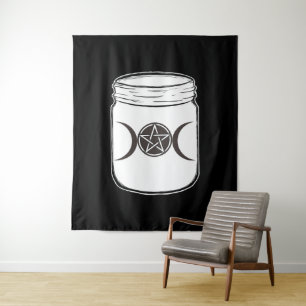Mystical Magic Moons Mason Jar Halloween Party Tapestry