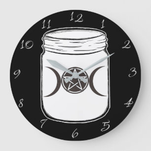 Mystical Magic Moons Triple Goddess Mason Jar Large Clock