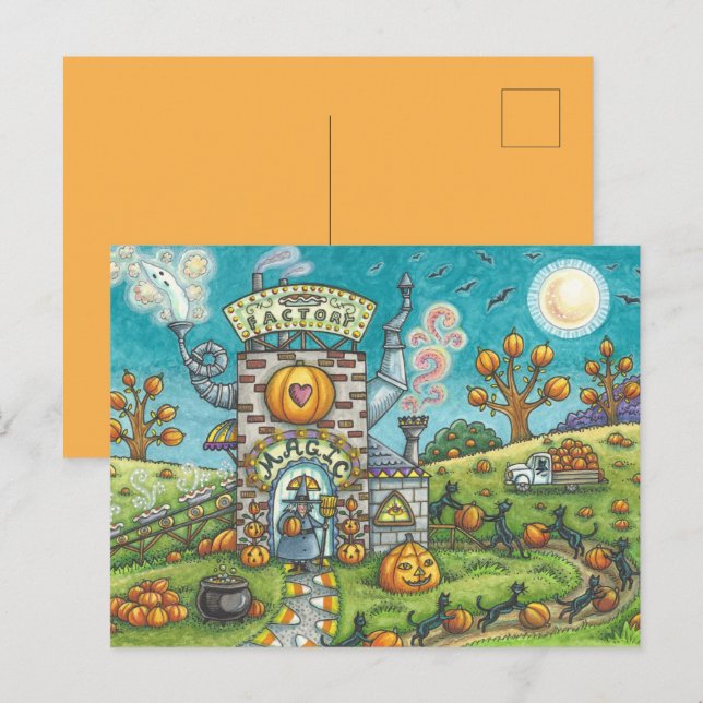 MYSTICAL MAGIC PIE FACTORY Funny Black Cats, Witch Holiday Postcard (Front/Back)