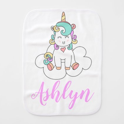 Mystical Magical Happy Unicorn on a Cloud Name Baby Burp Cloth