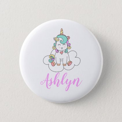 Mystical Magical Happy Unicorn on a Cloud Name Button