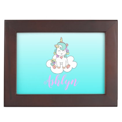 Mystical Magical Happy Unicorn on a Cloud Name Memory Box