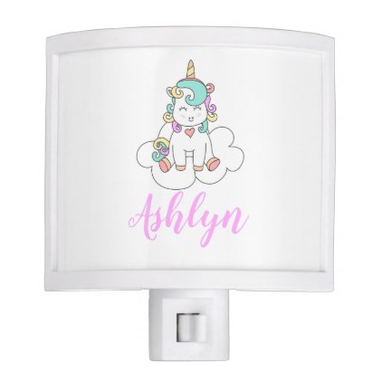 Mystical Magical Happy Unicorn on a Cloud Name Night Light