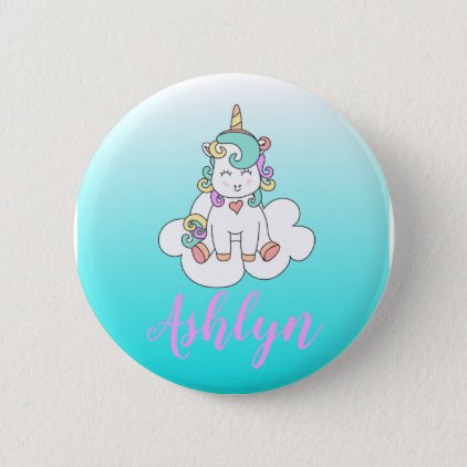 Mystical Magical Happy Unicorn on a Cloud Name Pinback Button