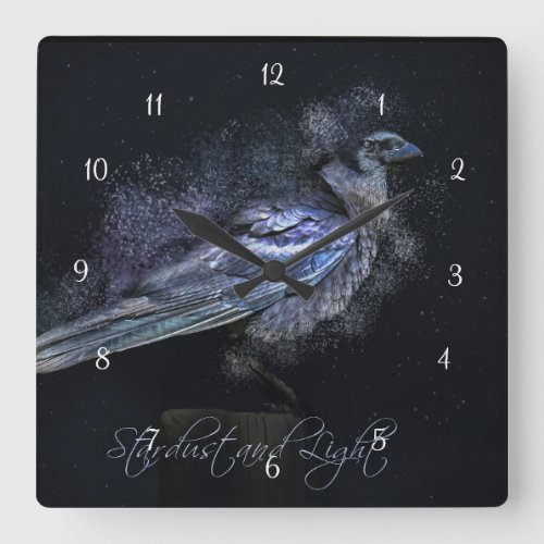 Mystical Magical Raven Stardust and Light Fantasy Square Wall Clock