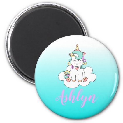 Mystical Magical Unicorn on a Cloud Name Blue Magnet