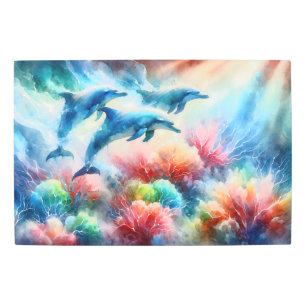 Mystical Marine Dance: Dolphins in Coral Splender Metal Print