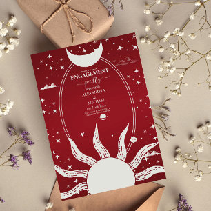 Mystical Marsala and Silver Sun Moon Wedding Invitation