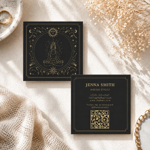 Mystical Meditating Woman Lotus Yoga Square Business Card