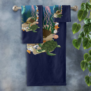 Mystical Mermaid Ocean Fantasy Blue Sea-Life Bath Towel Set