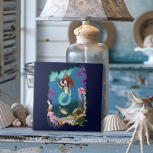 Mystical Mermaid Ocean Fantasy Blue Sea-Life Ceramic Tile