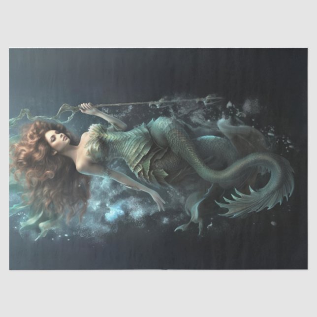Mystical Mermaid Seahorse Under the Sea Decoupage Tissue Paper (Front)
