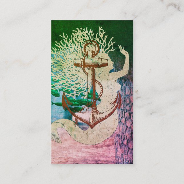 Mystical Mermaid With Coral Hair Business Card (Front)