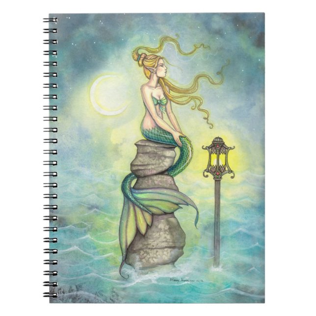 Mystical Mermaid with Lantern and Moon Fantasy Art Notebook (Front)