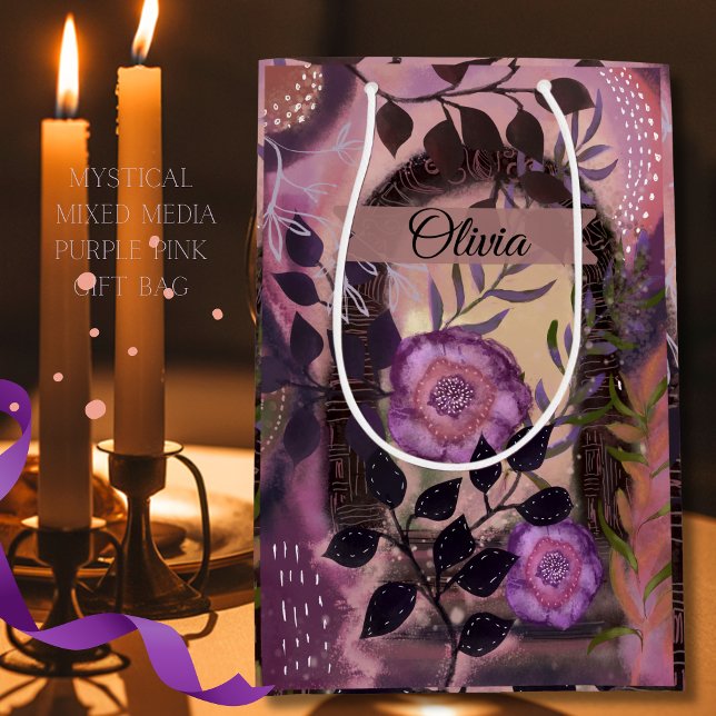 Mystical Mixed Media Floral Archway Purple Pink Medium Gift Bag (Mystical Mixed Media Floral Archway Purple Pink Medium Gift Bag)