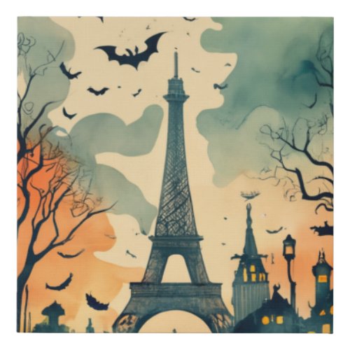 Mystical Montmartre Halloween Amidst Parisian  Faux Canvas Print