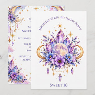 Mystical Moon and Crystals Birthday Party Girl Invitation