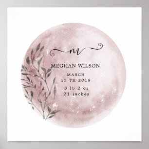 mystical moon blush pink Baby Birth Poster