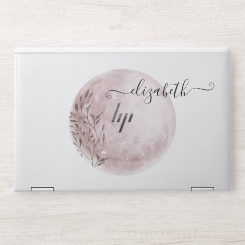 mystical moon blush pink elegant monogram HP laptop skin