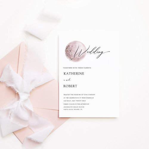 Mystical Moon Blush Pink Wedding Invitation