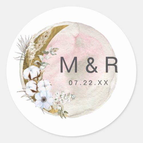 mystical moon bohemian pink Monogram Sticker