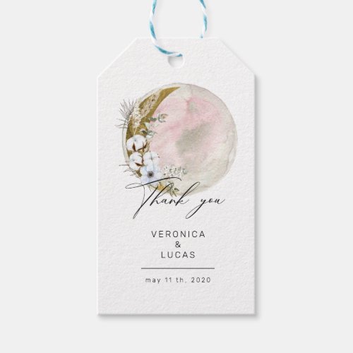 mystical moon bohemian pink Wedding Thank You Gift Tags