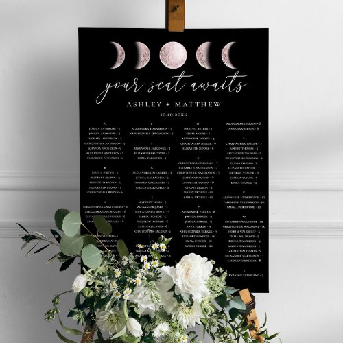 Mystical moon Elegant alphabet black seating chart