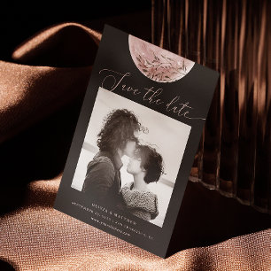 Mystical Moon Elegant Black Cosmic Photo Wedding Save The Date