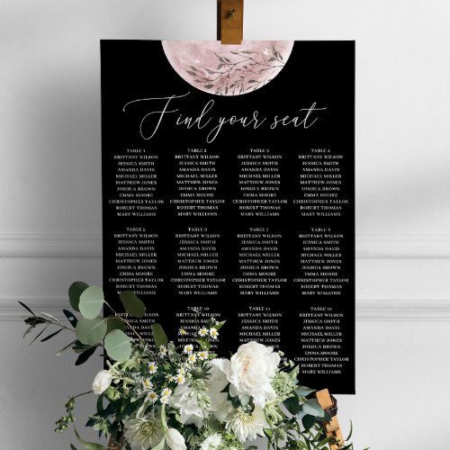 Mystical moon Elegant black wedding seating chart