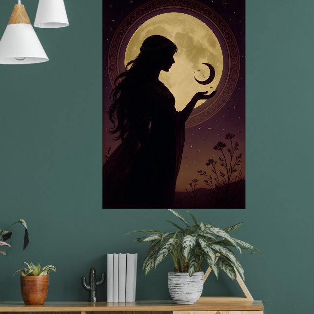 Mystical Moon Goddess, Celestial Woman Silhouette Poster (Living Room 1)
