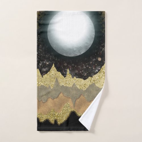 Mystical Moon Gold Mountains Landscape Modern Glam Bath Towel Set