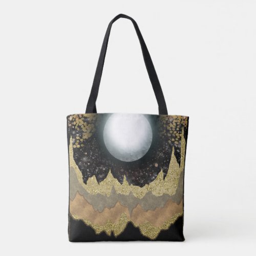 Mystical Moon Gold Mountains Landscape Modern Glam Tote Bag