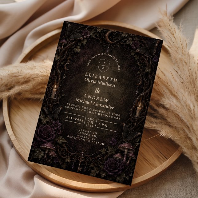 Mystical Moon Goth Forest Wedding Invitation (Creator Uploaded)